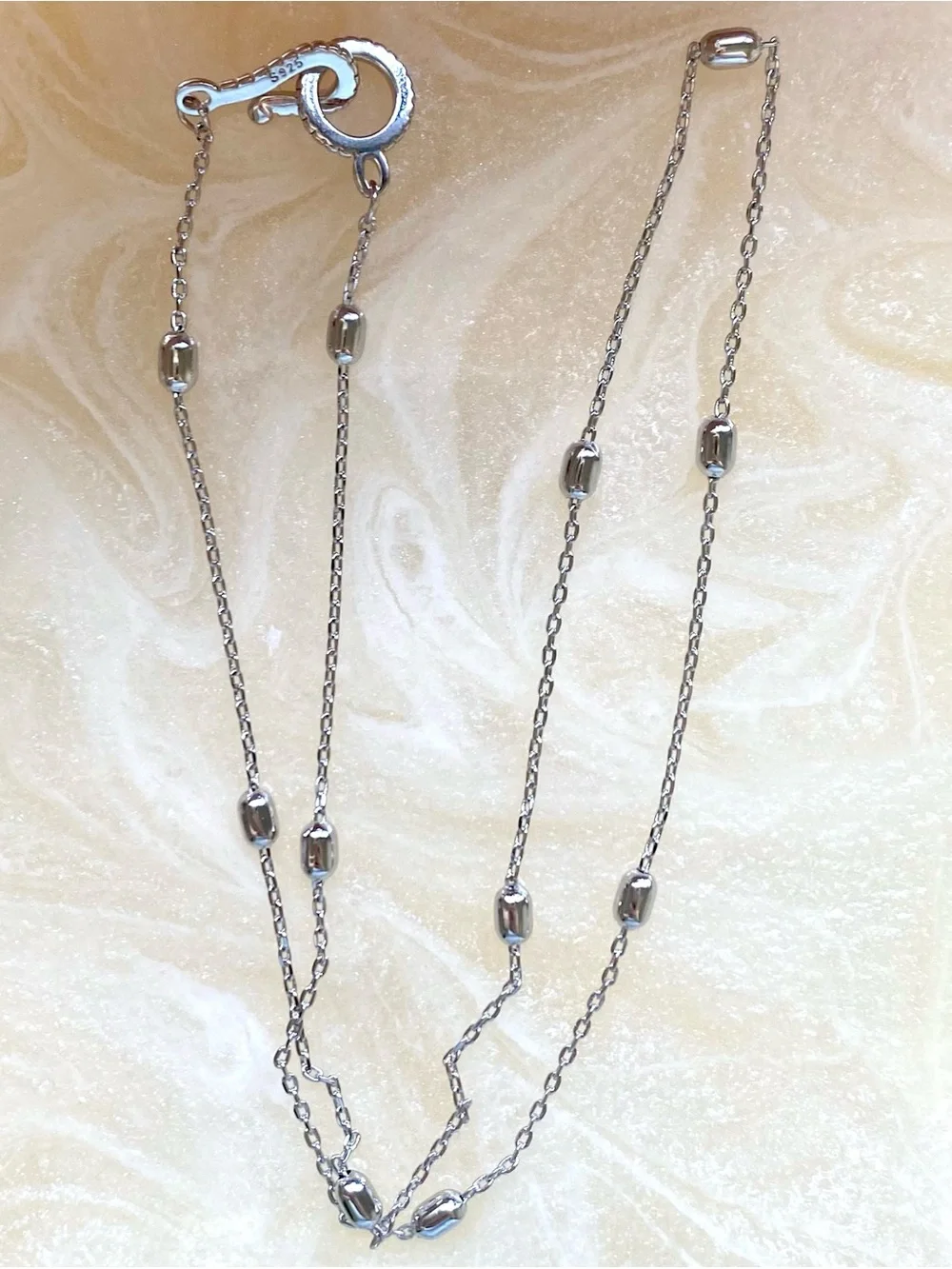 Sterling Silver Bead Station Necklace - Classic Silver